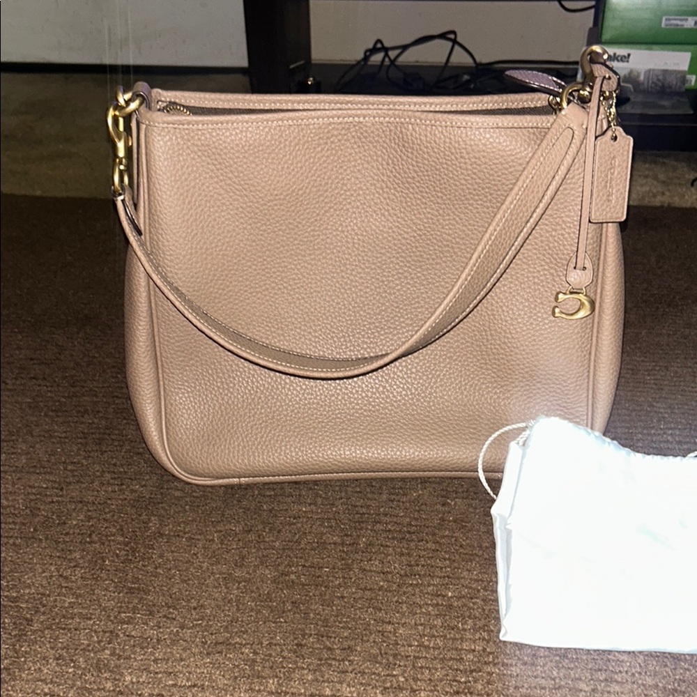 Coach Tan Leather Shoulder Bag with Gold Hardware